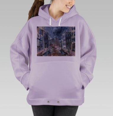 Дождливая ночь старый город акварелью, Hoodie Oversize Fiolet