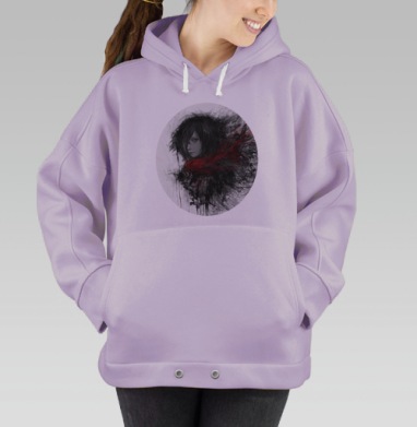 Драматичный портрет девушки в черном и красном, Hoodie Oversize Fiolet