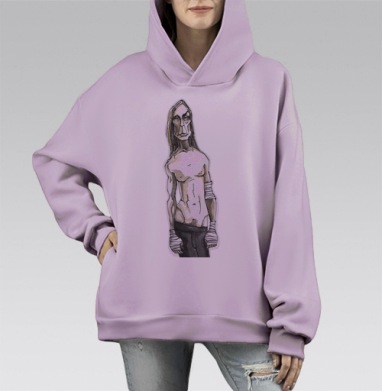Эксклюзивный портрет рок-музыканта в акварели, Hoodie Mono Fiolet, оверсайз, утепленная
