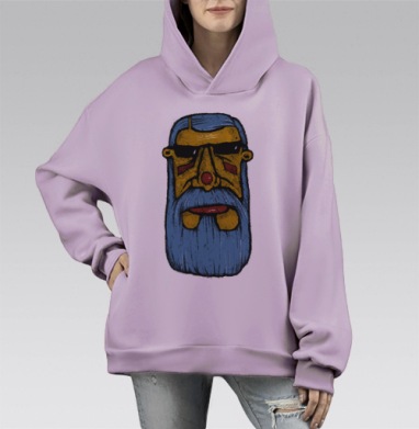 Экспрессивный портрет мудреца в народном стиле, Hoodie Mono Fiolet, оверсайз, утепленная