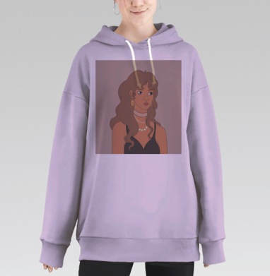 Элегантная женщина с задумчивым взглядом в вечернем платье, Hoodie Long Oversize Fiolet
