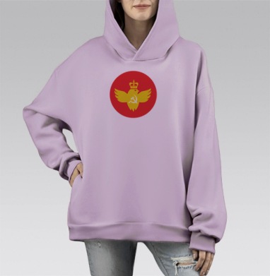 Эмблема силы и контрастов: феникс, корона и серп с молотом, Hoodie Mono Fiolet, оверсайз, утепленная