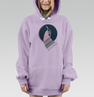 Этническое покрывало с традиционным орнаментом, Hoodie Mjhigh Dig Mel, Fiolet, утепленная
