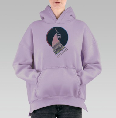 Этническое покрывало с традиционным орнаментом, Hoodie Oversize Fiolet, утепленная