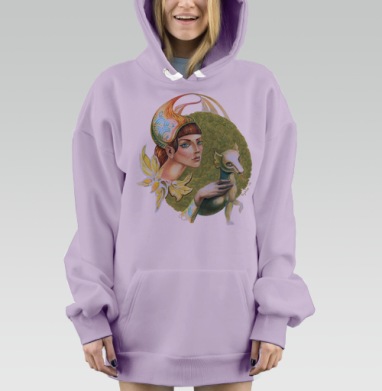 Фэнтези портрет девушки с мифическим существом, Hoodie Mjhigh Dig Mel, Fiolet, утепленная