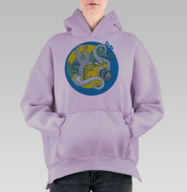 Фотоаппарат с осьминогом – креативный арт, Hoodie Oversize Fiolet, утепленная