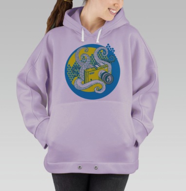 Фотоаппарат с осьминогом – креативный арт, Hoodie Oversize Fiolet