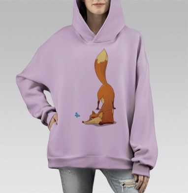 Fox / Лисичка, Hoodie Mono Fiolet, оверсайз, утепленная