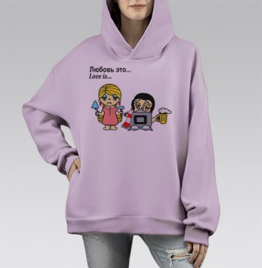 Футболки Love is...№1, Hoodie Mono Fiolet, оверсайз, утепленная