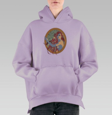 Женщина в зеркале с красными волосами, Hoodie Oversize Fiolet, утепленная