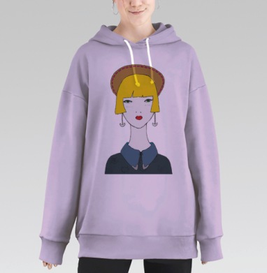 Женский стильный портрет в стиле ар-деко, Hoodie Long Oversize Fiolet