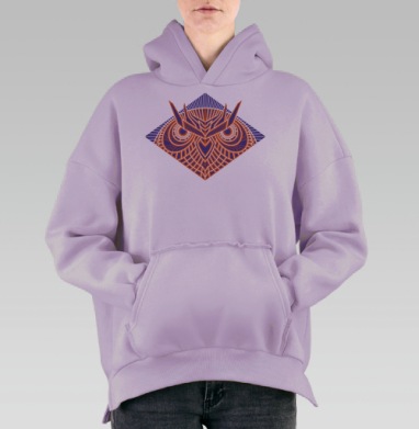 Геометрическая голова совы в этническом стиле, Hoodie Oversize Fiolet, утепленная