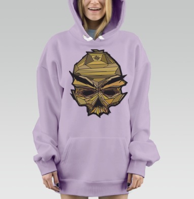Геометрический золотой череп в стиле киберпанк, Hoodie Mjhigh Dig Mel, Fiolet, утепленная