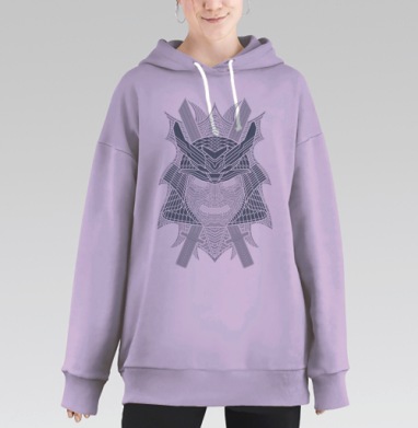 Геометричный самурайский шлем с маской в стиле tribal art, Hoodie Long Oversize Fiolet