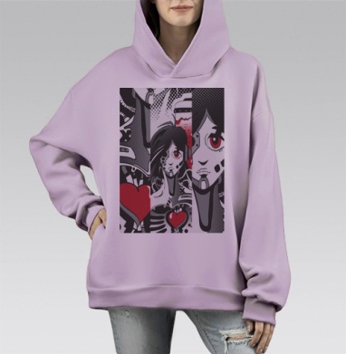 Живое сердце, Hoodie Mono Fiolet, оверсайз, утепленная