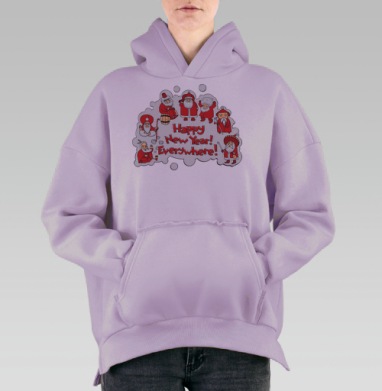 Global Santa Unites / Глобальный Санта Объединяет New Year Everywhere, Hoodie Oversize Fiolet, утепленная