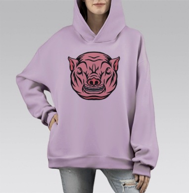 Голова свиньи, Hoodie Mono Fiolet, оверсайз, утепленная