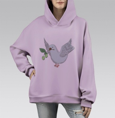 Голубь с оливой, Hoodie Mono Fiolet, оверсайз, утепленная