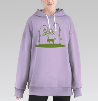 Грациозный олень в гармонии с растениями арт природы, Hoodie Long Oversize Fiolet