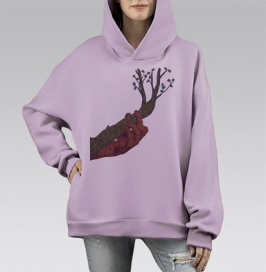 Гриф гитары в облике живой ветви дерева, Hoodie Mono Fiolet, оверсайз, утепленная