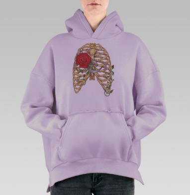 Грудная клетка с цветами — символ жизни и любви, Hoodie Oversize Fiolet, утепленная