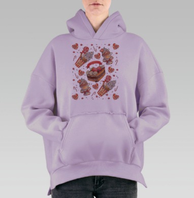 Happy Valentines Day pattern / Паттерн ко Дню святого Валентина, Hoodie Oversize Fiolet, утепленная