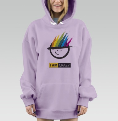 I AM CRAZY / Я безумен, Hoodie Mjhigh Dig Mel, Fiolet, утепленная