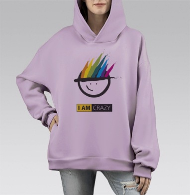 I AM CRAZY / Я безумен, Hoodie Mono Fiolet, оверсайз, утепленная