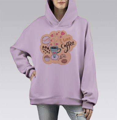 I love coffee / Я люблю кофе, Hoodie Mono Fiolet, оверсайз, утепленная