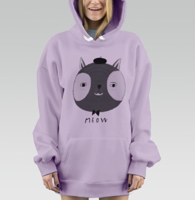 Игривый черно-белый кот в берете и бабочке, Hoodie Mjhigh Dig Mel, Fiolet, утепленная