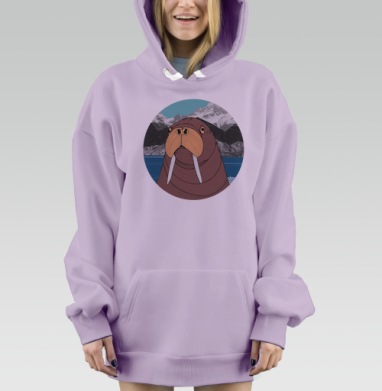 Иллюстрация Моржа в Арктическом Пейзаже, Hoodie Mjhigh Dig Mel, Fiolet, утепленная