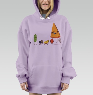 Ироничная иллюстрация «Пицца-кастинг» в стиле комикс, Hoodie Mjhigh Dig Mel, Fiolet, утепленная
