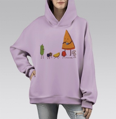 Ироничная иллюстрация «Пицца-кастинг» в стиле комикс, Hoodie Mono Fiolet, оверсайз, утепленная