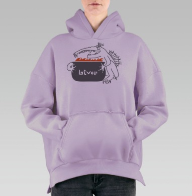 Ироничный монстр и пылающая печень горящая печень, Hoodie Oversize Fiolet, утепленная