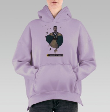 Ироничный персонаж в стиле самурая с мухобойкой, Hoodie Oversize Fiolet, утепленная