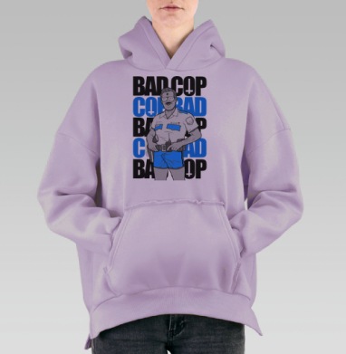 Ироничный принт Bad Cop McLOVIN в стиле комикс-арт, Hoodie Oversize Fiolet, утепленная
