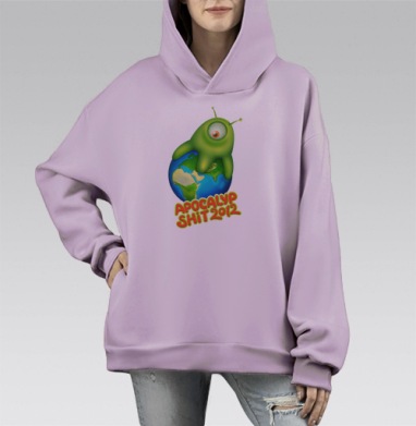 Ироничный пришелец охватывает землю в мультяшном 3D стиле, Hoodie Mono Fiolet, оверсайз, утепленная