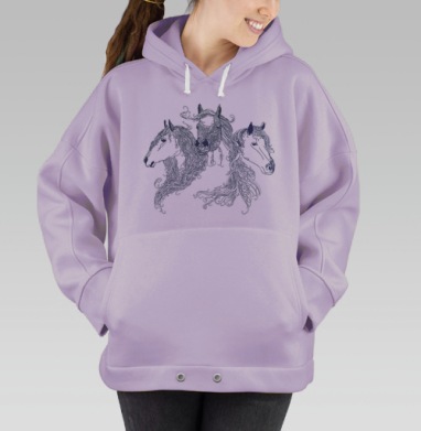 Изящные головы лошадей с орнаментами, Hoodie Oversize Fiolet