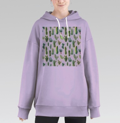 Кактусы зелёные разные формы зелёные разных форм, Hoodie Long Oversize Fiolet