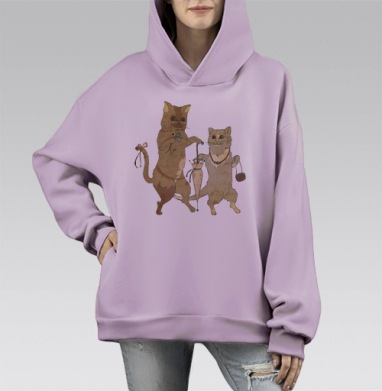 Katzen / Кошки, Hoodie Mono Fiolet, оверсайз, утепленная