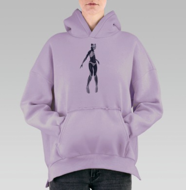 Кибер-панда, Hoodie Oversize Fiolet, утепленная
