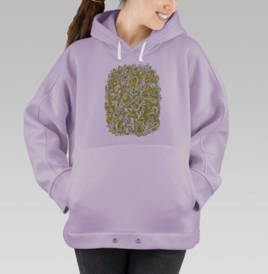 Кириллический алфавит дудлинг коллаж хаоса неразделимая масса шрифтов, Hoodie Oversize Fiolet