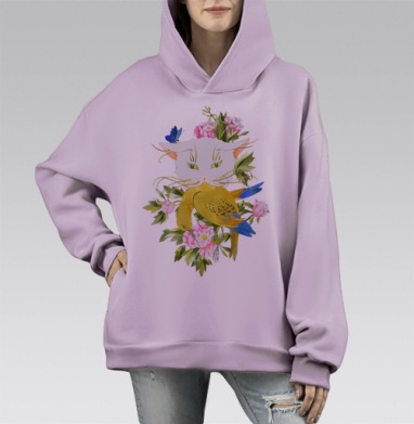 китайский кот, Hoodie Mono Fiolet, оверсайз, утепленная