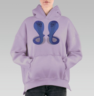 Кобры с цветочным узором, Hoodie Oversize Fiolet, утепленная