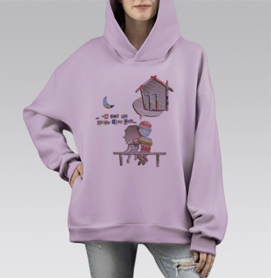 Коллаж «Мечты о доме» из газетных вырезок, Hoodie Mono Fiolet, оверсайз, утепленная