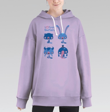 Коллекция глупых зверей в абсурдной прострации / Я люблю Love SILLY ANIMALS, Hoodie Long Oversize Fiolet