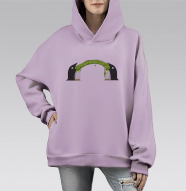 Комичный обмен пингвинов с яркой зеленой массой, Hoodie Mono Fiolet, оверсайз, утепленная