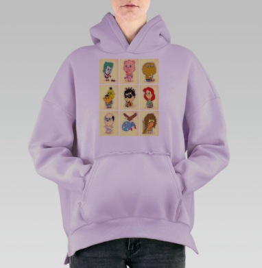 Комикс персонажи, Hoodie Oversize Fiolet, утепленная