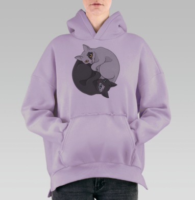 Кошачий инь-янь, Hoodie Oversize Fiolet, утепленная
