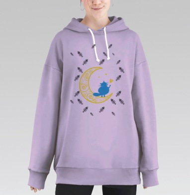 Кот на луне, Hoodie Long Oversize Fiolet